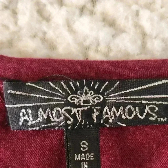 Burgundy Lace Sleeve Peplum Top, Small - Picture 2 of 6